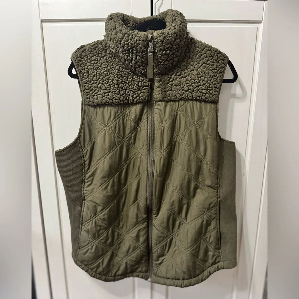prAna Women's Esla Quilted Fleece Lined Vest in slate green XL - Picture 2 of 6